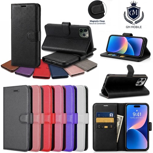 Magnetic leather wallet case - leather,