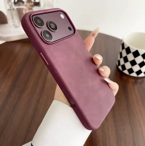 Cherry red suede leather - leather, phone