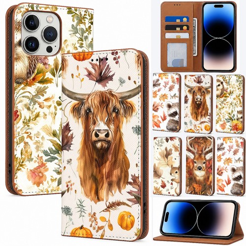 Autumn animals leather wallet - animals,