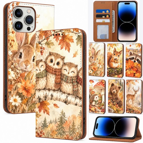 Autumn wildlife leather wallet - leather,